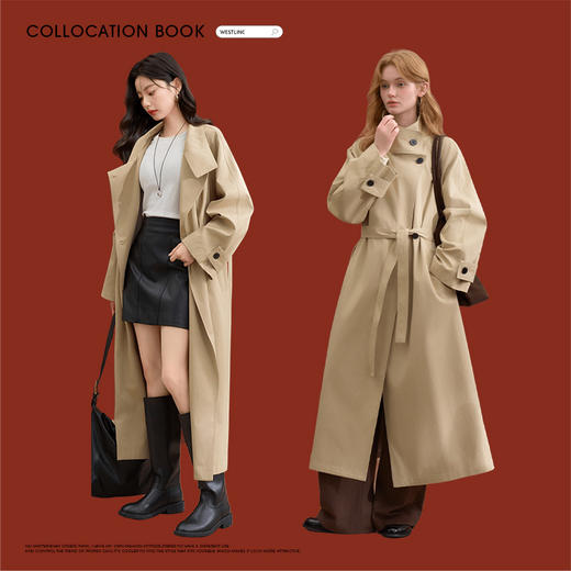 西遇韩系大翻领风衣外套女冬新款高级感系带收腰显瘦长款大衣H0055253 商品图1