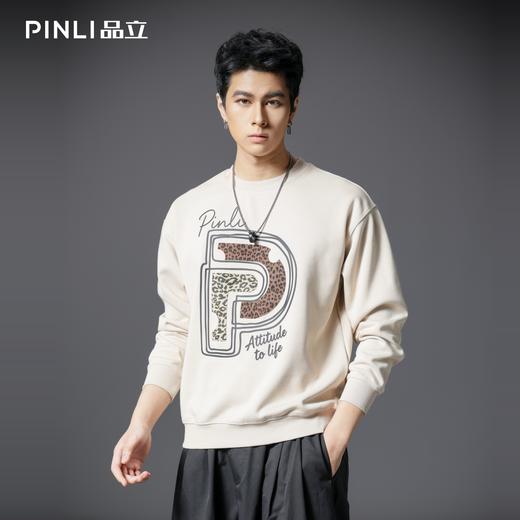 PINLI品立2025秋冬新款潮牌字母印花圆领卫衣男宽松套头休闲上衣BG253109016 商品图0