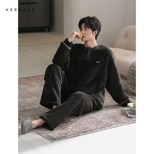 可人儿冬季男士保暖舒棉绒睡衣秋冬休闲宽松男款加厚珊瑚绒家居服 商品图2