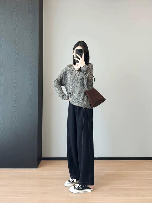 D111314女士明线双针新版冬季遮胯显瘦老钱斜纹弯刀羊毛香蕉裤 商品图3