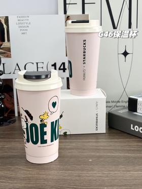 D111347新款联名史努比小黑熊咖啡杯双开口保温杯
