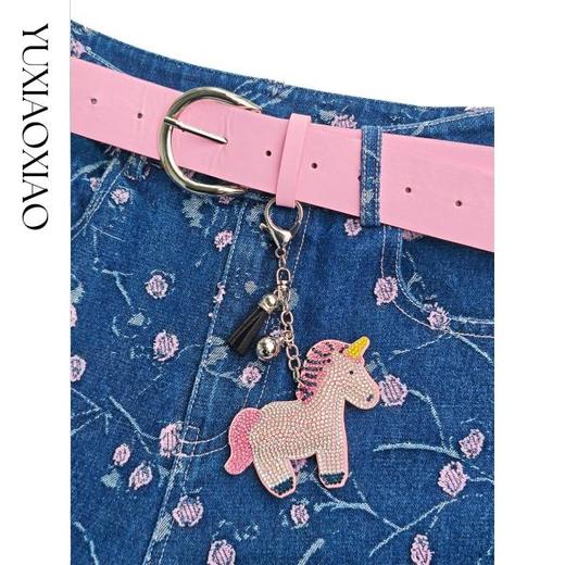 余潇潇【梦马生花】精致水钻小马挂坠刺绣提花棉感直筒牛仔裤配腰带 商品图2