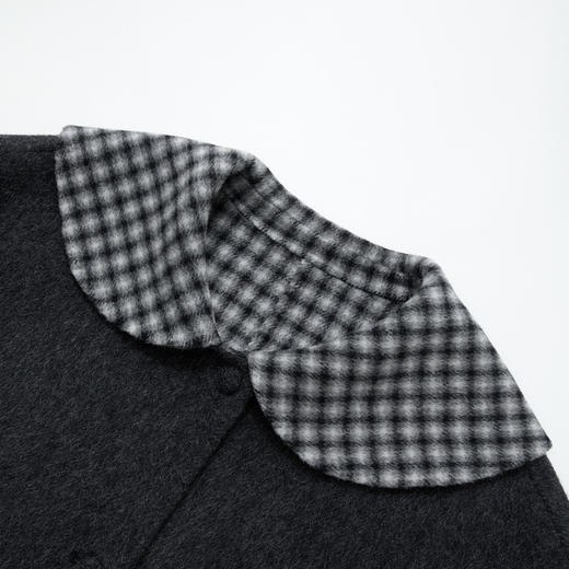 西遇减龄娃娃领双面呢毛呢外套女冬季复古撞色格纹呢子大衣H0055304 商品图5