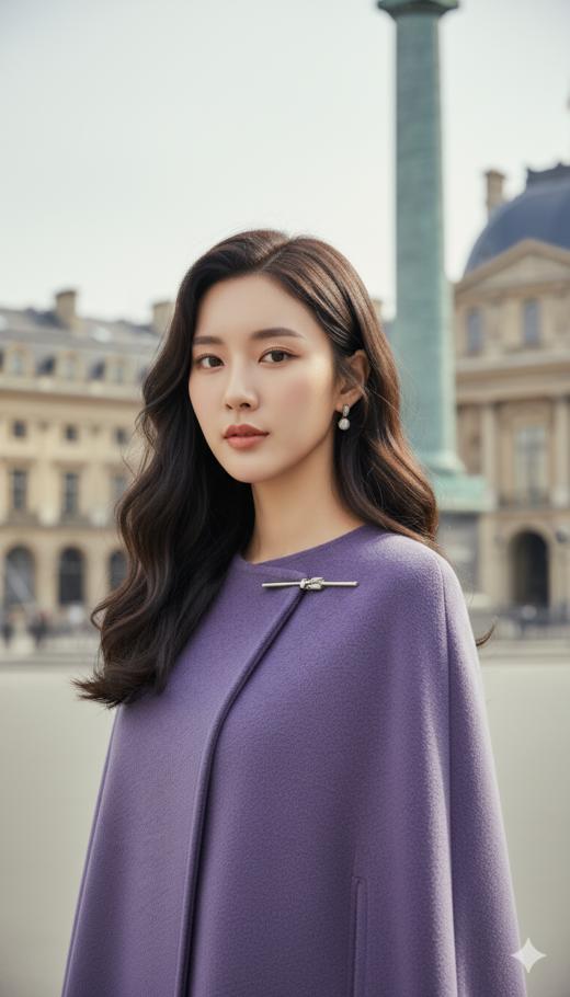 优雅圆领单扣小斗篷双面工艺大衣 商品图2