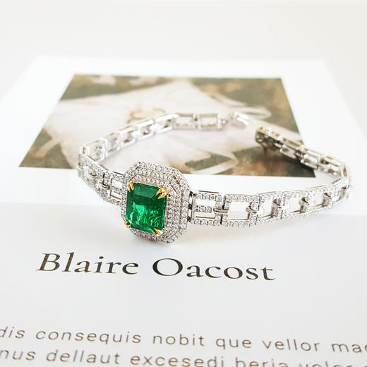 【天然正品】AU750收藏级白金豪镶钻镶天然3.28克拉微油木佐绿祖母绿手链、吊坠项链两用款吊坠：21.4*14.2*9.4MM / 手链：16.5CM女士011125JJ03 商品图3