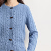 【11/14新品】熙世界超好看蓝色牛角扣毛衣开衫女秋冬圆领北极绒麻花针织短外套 商品缩略图3