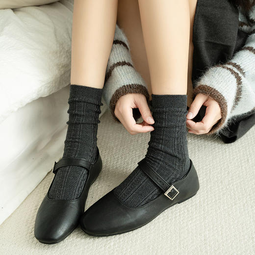 【2双装】女士双针立体抗起球羊毛堆堆袜冬季中长筒袜子【6双6折 2522807】 商品图2