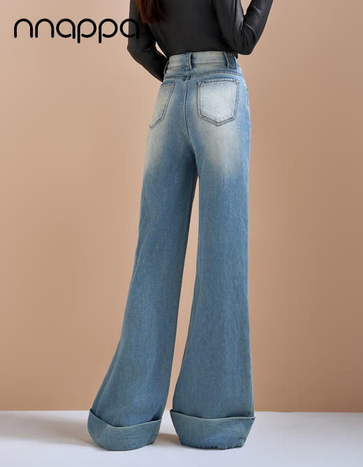 时尚薄绒翻边大阔腿牛仔裤PB66200 商品图3