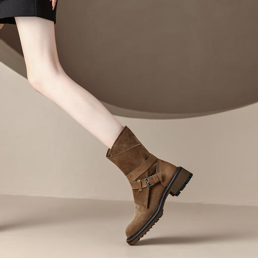 【预售5天】法式复古皮带扣慵懒风西部牛仔靴，绒面侧拉链沙漠靴MX&mx22-095 商品图2