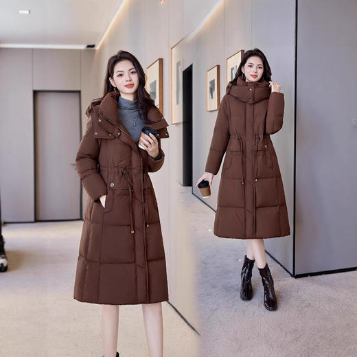 ASE 7767纯色长款羽绒服厚过膝时尚洋气收腰显瘦外套 商品图0