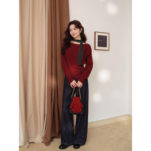 鹿向南「复古情歌」法式复古红色毛衣女秋新款设计感小众长袖上衣 商品图2