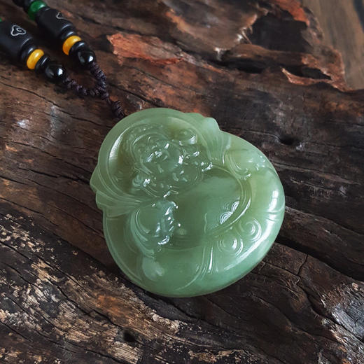 【天然正品】天然无杂裂财神爷造型和田玉青玉（招财、吉祥）吊坠项链49.0*44.9*11.3MM（皆取最大值）中性281025NJM78 特价：580元 商品图3