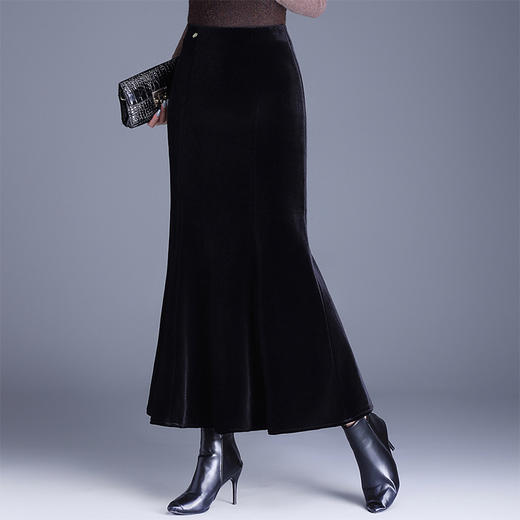 QYM 2570-Y加厚金丝绒复超柔半身裙时尚高腰包臀裙中长款气质优雅鱼尾裙 商品图1