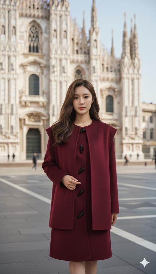 HN 围巾款插肩袖双面手工中长款大衣 商品图0