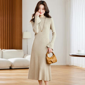 轻熟简约风针织连衣裙，高级感修身中长款过膝打底内搭毛衣裙CC-22-2818