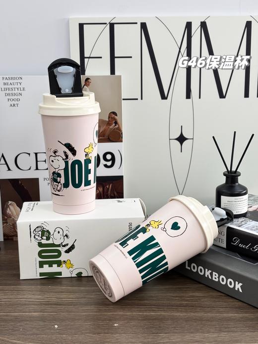 D111347新款联名史努比小黑熊咖啡杯双开口保温杯 商品图3