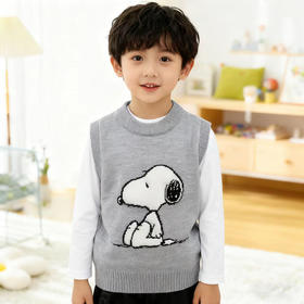 {史努比}儿童针织毛衣马甲无袖纯色冬季内搭保暖90-140