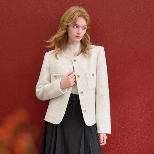 西遇夹棉小香风外套女冬季新款单排扣正肩气质千金短款外套V4155422 商品图0