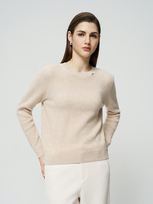 【半价款桂花针羊绒衫】羊绒世家秋冬新品女士100%山羊绒圆领针织套头衫 商品图0