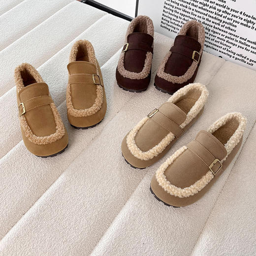 D111309森系复古加绒乐福鞋女2025秋冬款一脚蹬软底勃肯鞋棉鞋 商品图0