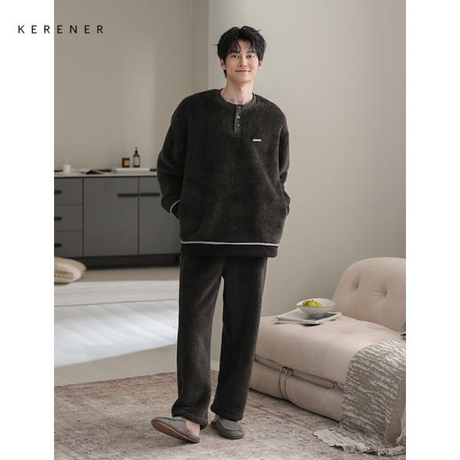 可人儿冬季男士保暖舒棉绒睡衣秋冬休闲宽松男款加厚珊瑚绒家居服 商品图3