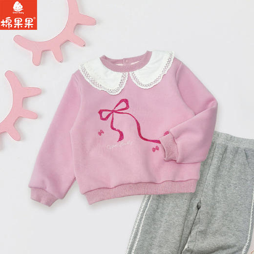 棉果果冬季新品女童复合绒蝴蝶结保暖加绒圆领加绒卫衣M422180425730 商品图0