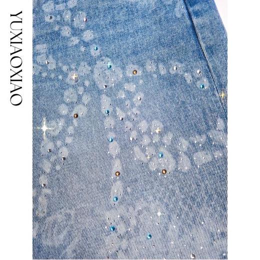 余潇潇【花漾剪影】时尚复古精致牛仔重工烧花工艺直筒牛仔裤 商品图2