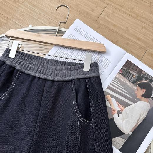 D111314女士明线双针新版冬季遮胯显瘦老钱斜纹弯刀羊毛香蕉裤 商品图11