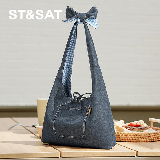 星期六休闲吸睛蝴蝶结牛仔单肩包SSD521A0F7 商品图0