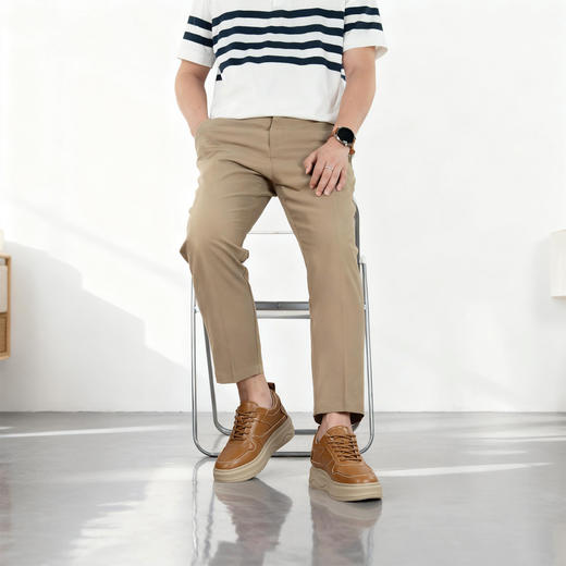 舒乐高鞋子男款增高鞋8cm男鞋透气板鞋休闲鞋厚底棕色鞋男 商品图2