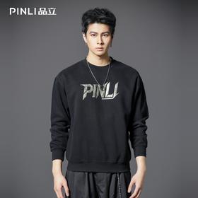 PINLI品立2025秋冬新款潮牌立体字母印花卫衣男宽松套头休闲上衣BG253109013