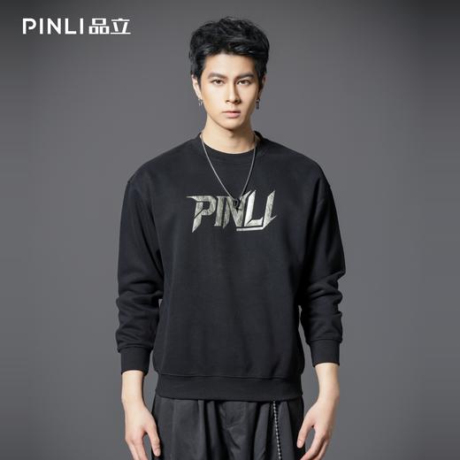 PINLI品立2025秋冬新款潮牌立体字母印花卫衣男宽松套头休闲上衣BG253109013 商品图0