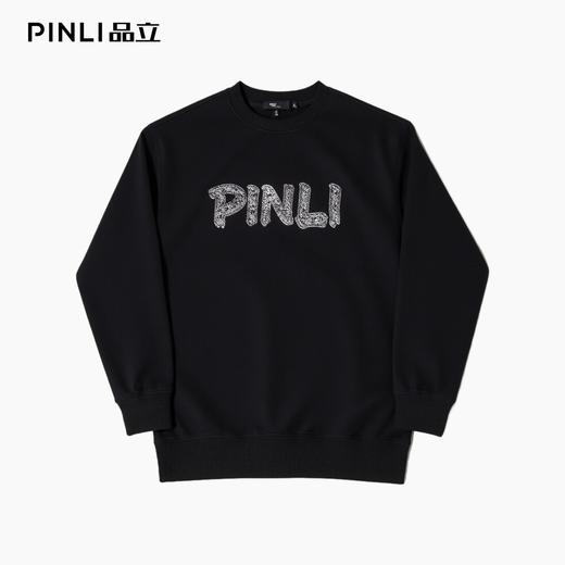 PINLI品立2025秋季新款男士宽松字母压胶圆领长袖套头卫衣上衣潮BG253109012 商品图3