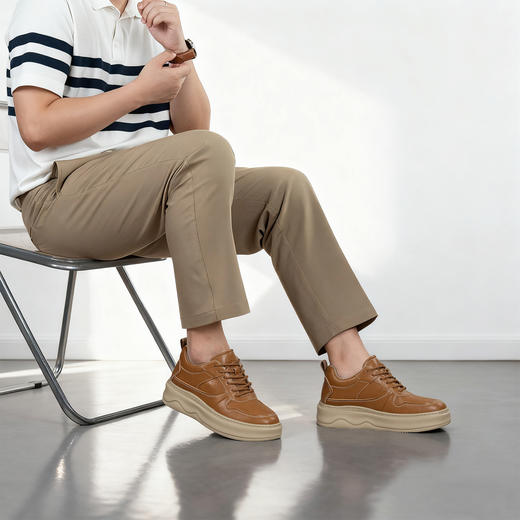 舒乐高鞋子男款增高鞋8cm男鞋透气板鞋休闲鞋厚底棕色鞋男 商品图3