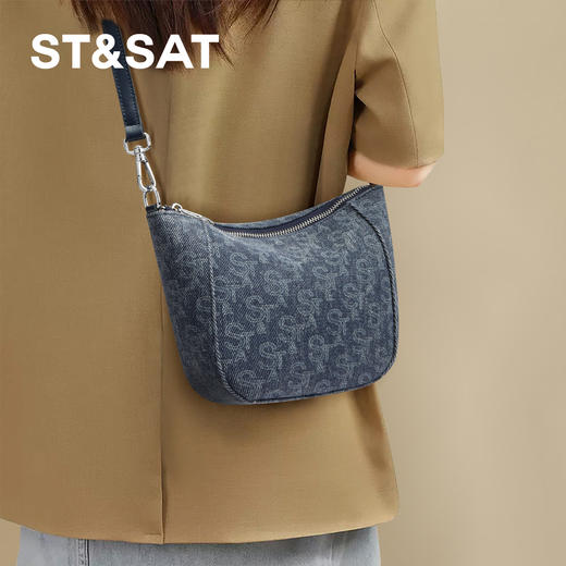 星期六丹宁老钱风牛仔印花斜挎包SSD521A0B0 商品图5