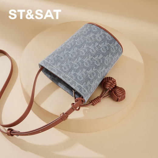 星期六复古牛仔百搭斜挎水桶包SSD521A0BQ 商品图9