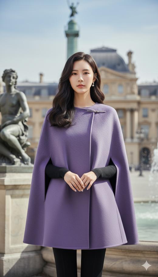 优雅圆领单扣小斗篷双面工艺大衣 商品图5