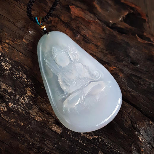 【天然正品】A货翡翠天然精品无纹裂冰种老坑种白色观音牌造型翡翠（吉祥、平安）吊坠项链吊坠：67.6*41.4*5.8MM （皆取最大值）中性061125NJM12 商品图3