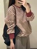 韩系复古撞色条纹卫衣 秋冬季宽松慵懒风内搭套头上衣 商品缩略图0