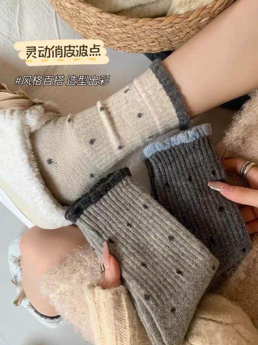 D111340一组五双装复古奶油风波点花边袜中筒袜 商品图5