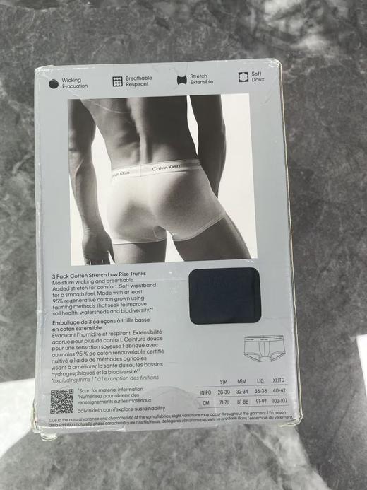 瑕疵Calvin Klein/CK 男士低腰柔软棉混纺弹力透气平角裤内裤3条装 商品图2