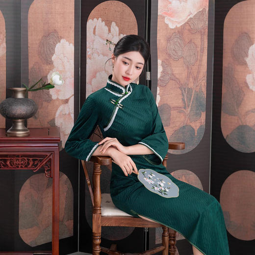 TX 3825315旗袍修身显瘦新中式国风大码弹力修身连衣裙 商品图1