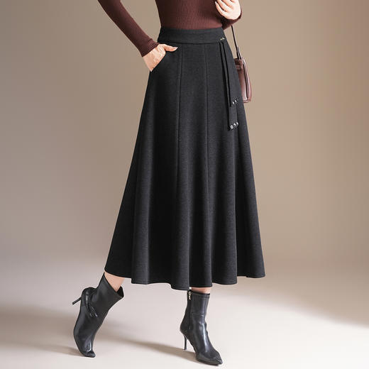 「自」全新升级【铂金会员174/天猫229/差价55】(13514)洛诗琳中长款毛呢半身裙2025秋冬新款高腰显瘦垂感百褶裙 商品图3