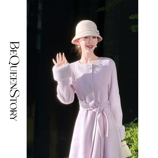 余潇潇【伊莎贝尔礼赞】轻奢100绵羊毛拼接水貂毛袖口A字双面呢大衣 商品图4