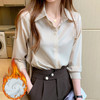 加绒加厚衬衫女设计感小众，复古港味上衣醋酸缎面衬衣KQL-617T8016 商品缩略图1