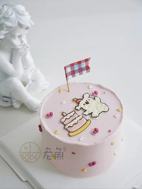 ins粉线条狗手绘卡通蛋糕-低糖处理无添加