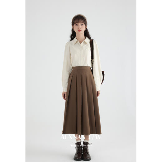 鹿向南「糖炒栗子」法式气质百褶半身裙女2025秋新款高腰显瘦裙子 商品图1