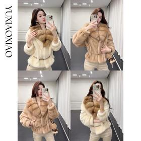 余潇潇【金字塔女王】天鹅绒本色貂半抽刀横排水貂毛拼接紫水貂皮草