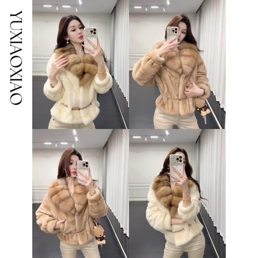 余潇潇【金字塔女王】天鹅绒本色貂半抽刀横排水貂毛拼接紫水貂皮草 商品图0