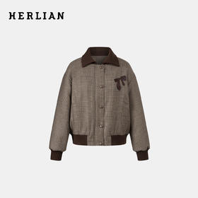 HERLIAN 2025年冬季新品 格纹撞色拼接蝴蝶结装饰短外套女